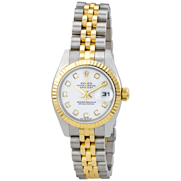 Rolex Datejust 179173WDJ Clone: 36mm Swiss Auto Gold-Case White Dial Watch