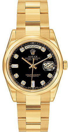 Rolex Day-Date Classic 118208 Swiss Clone with White Gold Bezel and Black Roman Dial Watch
