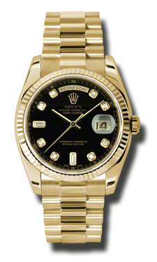 Classic Rolex Day-Date 118238BKDP Imitation, Black & Diamond Accents, 36mm Automatic Watch