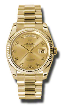 Swiss Clone Rolex Day-Date 118238 with 18K Gold Case & Black Roman Dial Watch