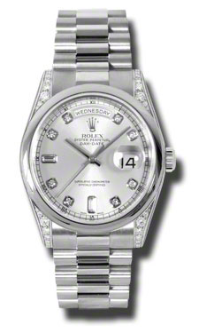 Platinum Rolex Day-Date Diamond Dial 36mm President Watch