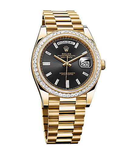 Classy Rolex Day-Date Imitation Black Face Automatic Steel Chronograph Watch