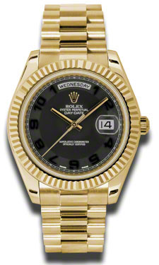 Rolex Day-Date II 41mm Gold Automatic Black Diamond Bezel Watch