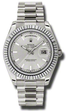 Swiss Imitation Rolex Day-Date II 218239SSP Classic Chronograph Silver Face Watch
