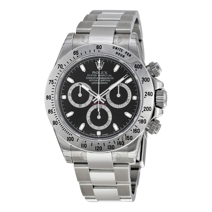 Stainless Steel Rolex Daytona Clone 116520BKSO - Manual Wind Black Face Watch