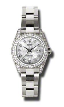 Rolex Datejust 179159SJDO White Gold Diamond-Crusted Luxury Lady Watch