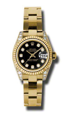 Automatic Gold-Plated Lady Datejust Rolex Clone with Black Roman Dial & Bracelet