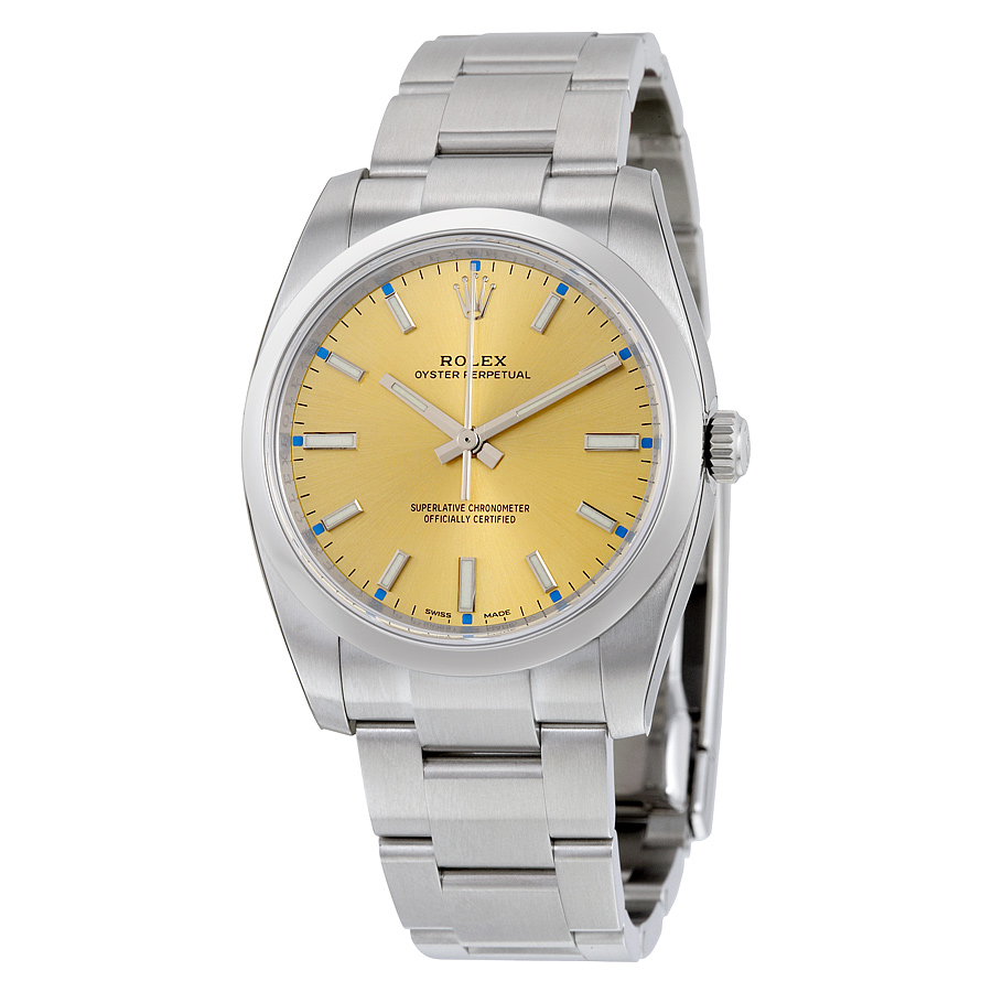 Rolex Oyster Perpetual Clone in 18K Gold, Blue Face, Self-Winding with Sapphire Crystal