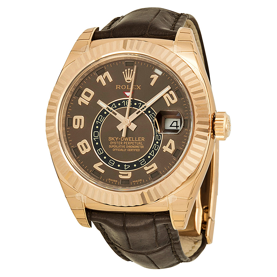 Timeless Sky Dweller by Rolex, Brown Genuine Leather Band, Self-Winding Movement, Elegant Watch