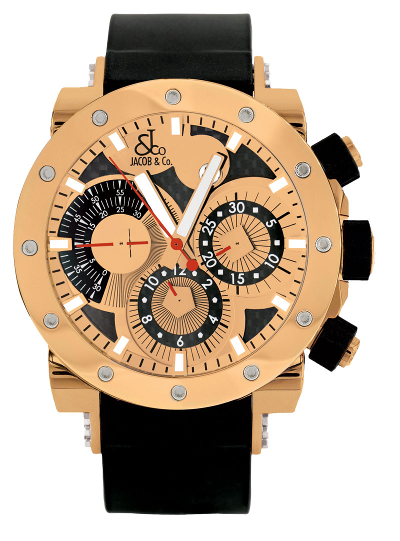 Jacob & Co. Epic II E3rg Chronograph Mens Watch - Black Carbon Fiber Case - Blue Digital Face