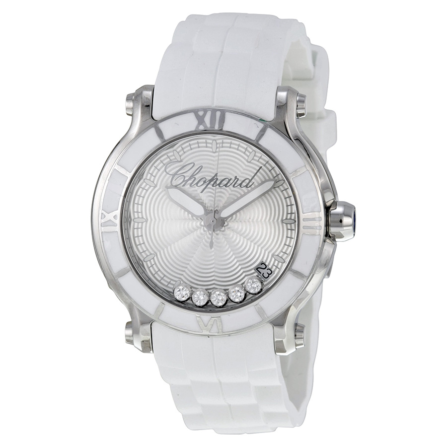 Chopard Happy Sport Swiss Clone, 27mm Pink Gold Case, White Dial, 50M Water Resistant Watch