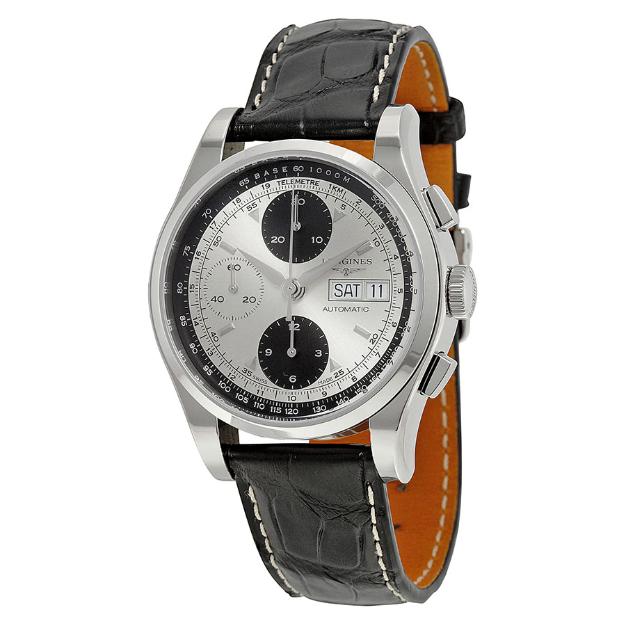 Longines L27474924 Imitation 18K White Gold Automatic Chronograph Silver Watch