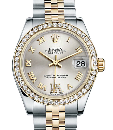 Rolex Datejust Lady 31 Clone - 31mm Stainless Steel - Black Roman Dial - 50m Water Resistant Watch
