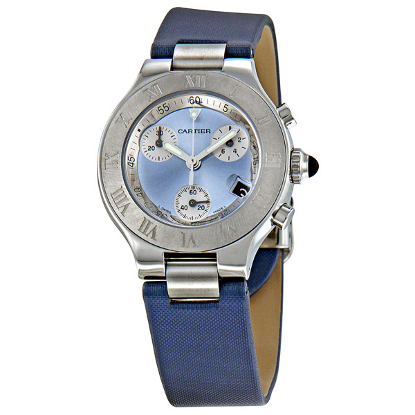 Cartier Must 21 Clone Automatic 40mm Silver Blue Sunburst Watch