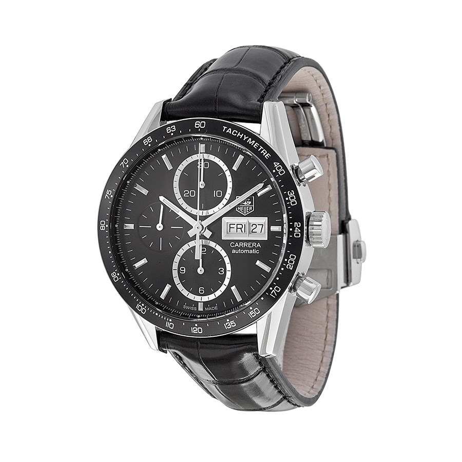 Tag Heuer Carrera Clone Auto Jet Black Face Stainless Steel Chronograph Watch