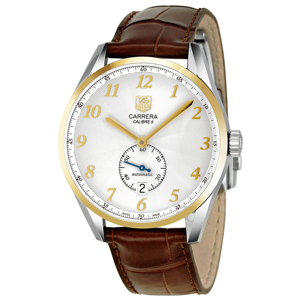 Tag Heuer Carrera Automatic Chronograph Watch - Silver Dial Brown Leather