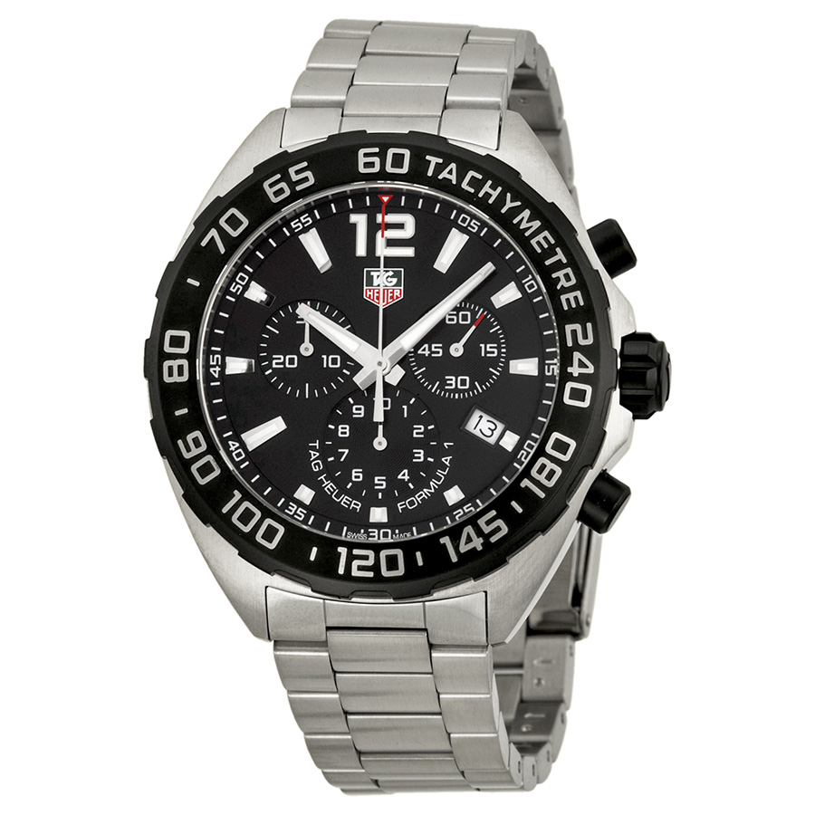 Tag Heuer Swiss Automatic Sports Chronograph Watch - Black Dial, 43mm Steel