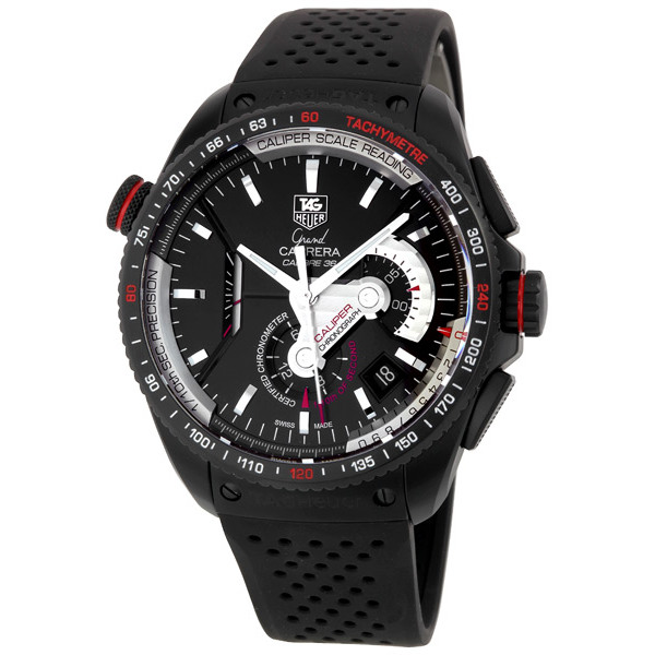 Tag Heuer Grand Carrera Chrono Black Steel Watch, Automatic Movement, Jet Black Face, 43mm, 200m Water Resistant