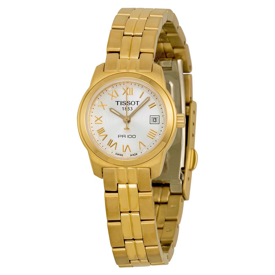 Tissot PR 100 Lady's Watch - Swiss Automatic - Polished Gold Case - Black Dial, 33mm