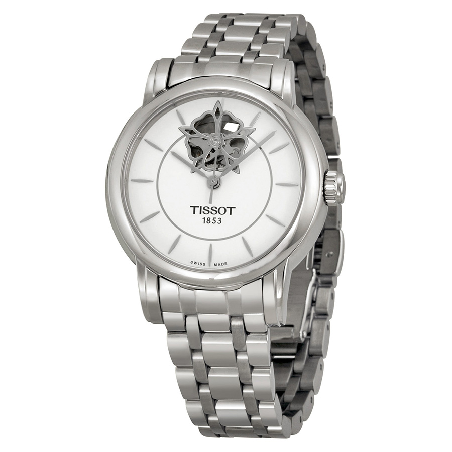 Elegant Tissot T0502071101104 Lady's Watch: Swiss Automatic, Stainless Steel, Black Dial, 30m Water Resistant