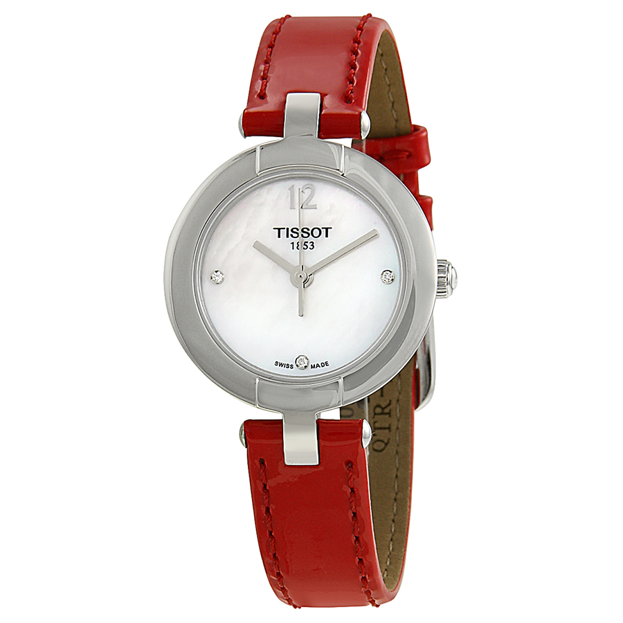 Elegant Tissot T0842101611600 Swiss Quartz Pearl Dial Black Leather 28mm