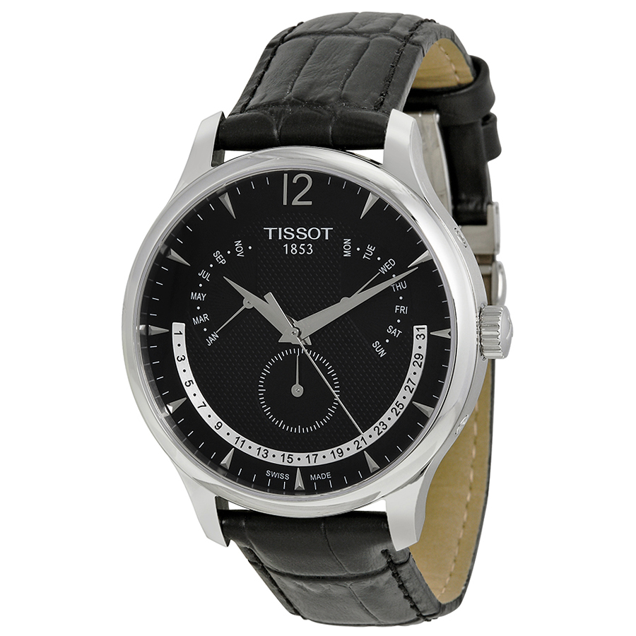 Tissot Tradition Swiss Automatic 18K Gold Case Black Roman Dial 43mm Watch