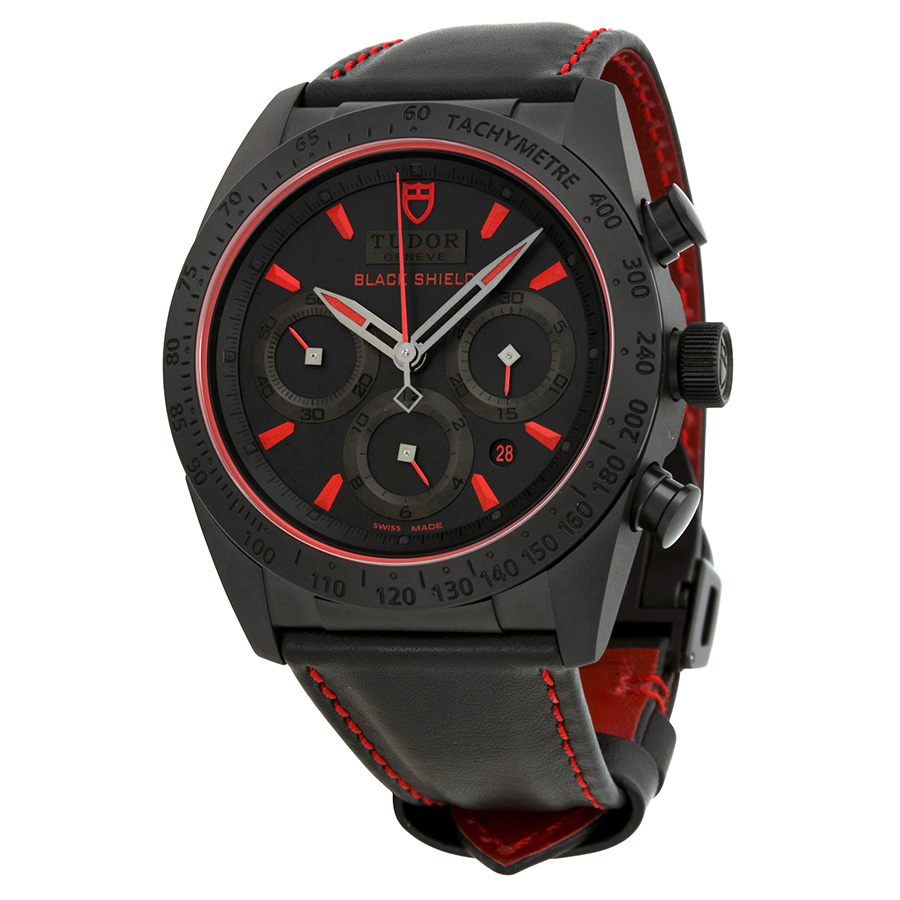 Tudor Fastrider Chronograph Black Dial Automatic Leather Strap Watch