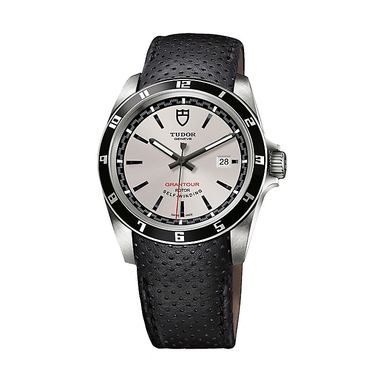 Tudor Grantour Black Chronograph Imitation Automatic Mens Watch - Silver Steel Case
