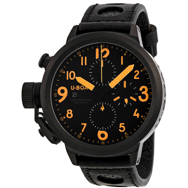 U-Boat Flightdeck 6254 Chronograph Automatic Pilot Watch - Jet Black Dial & Steel Bezel