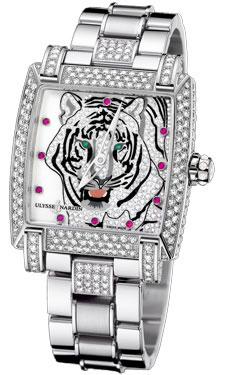 Ulysse Nardin Tiger 18K White Gold自动机械表，奢华猎豹图案表盘