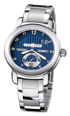 Ulysse Nardin 1600-100-8 Chronograph Replica in Silver Case with Blue Face and Date Display