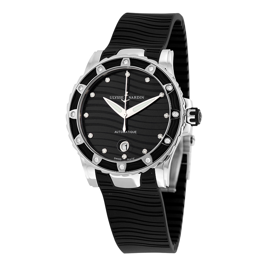 Ulysse Nardin 8153-180E-3/12 Imitation Steel Automatic Dive Watch with Jet Black Face