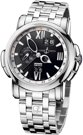 Ulysse Nardin GMT Master Clone 320-60-8/32 Automatic Watch with Jet Black Face & Stainless Steel Bezel