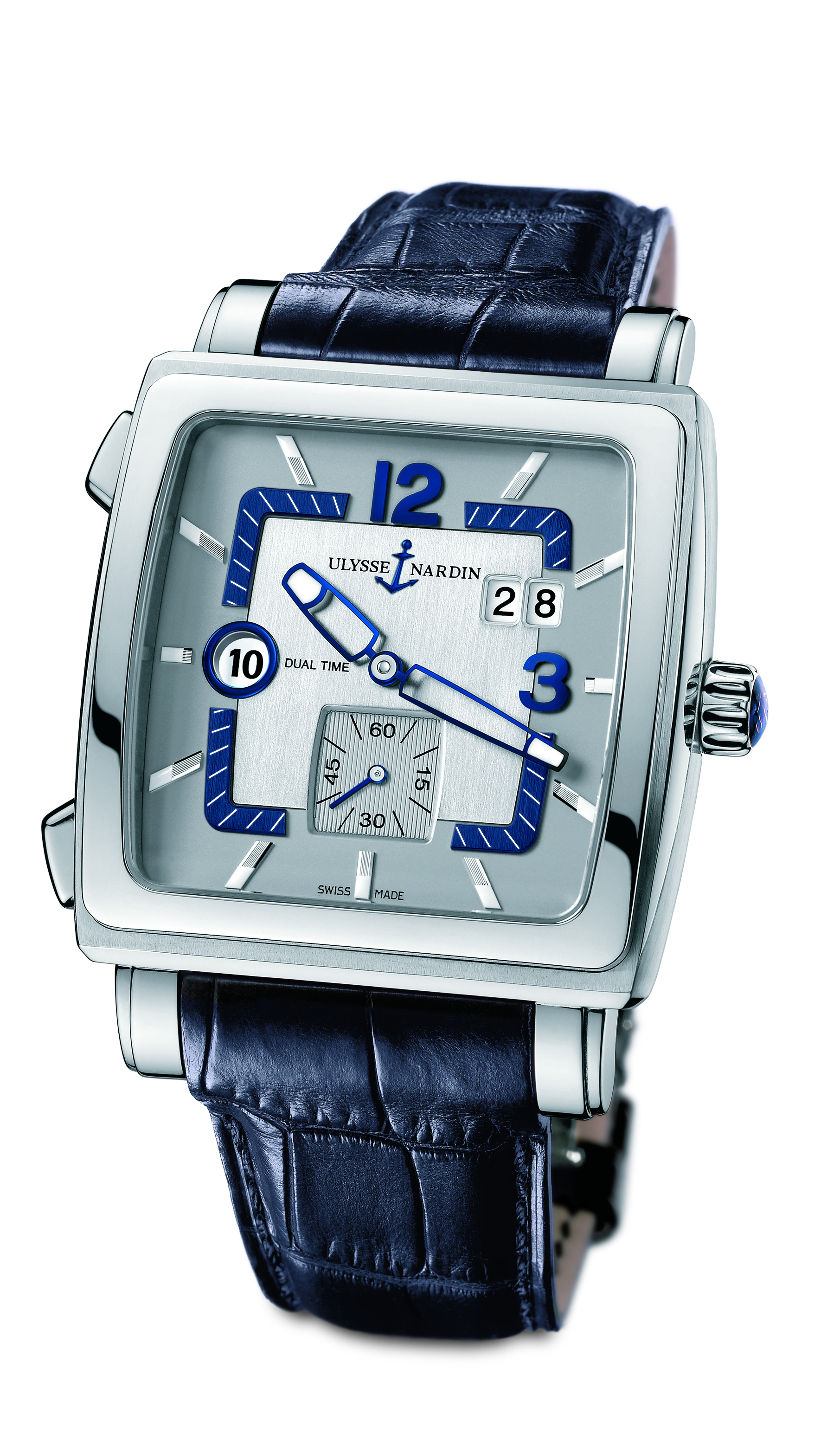 Ulysse Nardin Quadrato Chronograph Stainless Steel Jet Black Face Water Resistant Watch