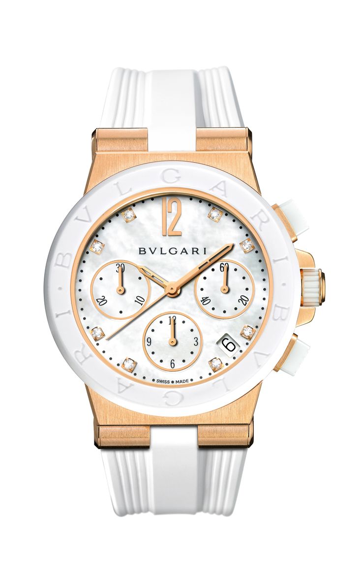 Bvlgari 101994 Imitation Stainless Steel Rose Gold Charm Watch with Bezel Set Diamonds