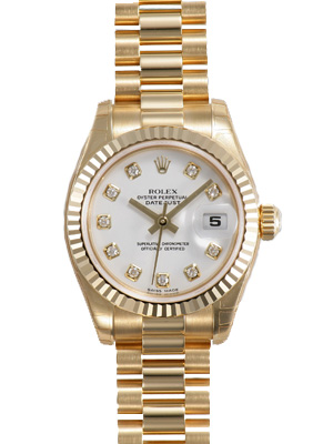 Rolex Lady Datejust 28mm 18K White Gold Diamond Bezel Watch